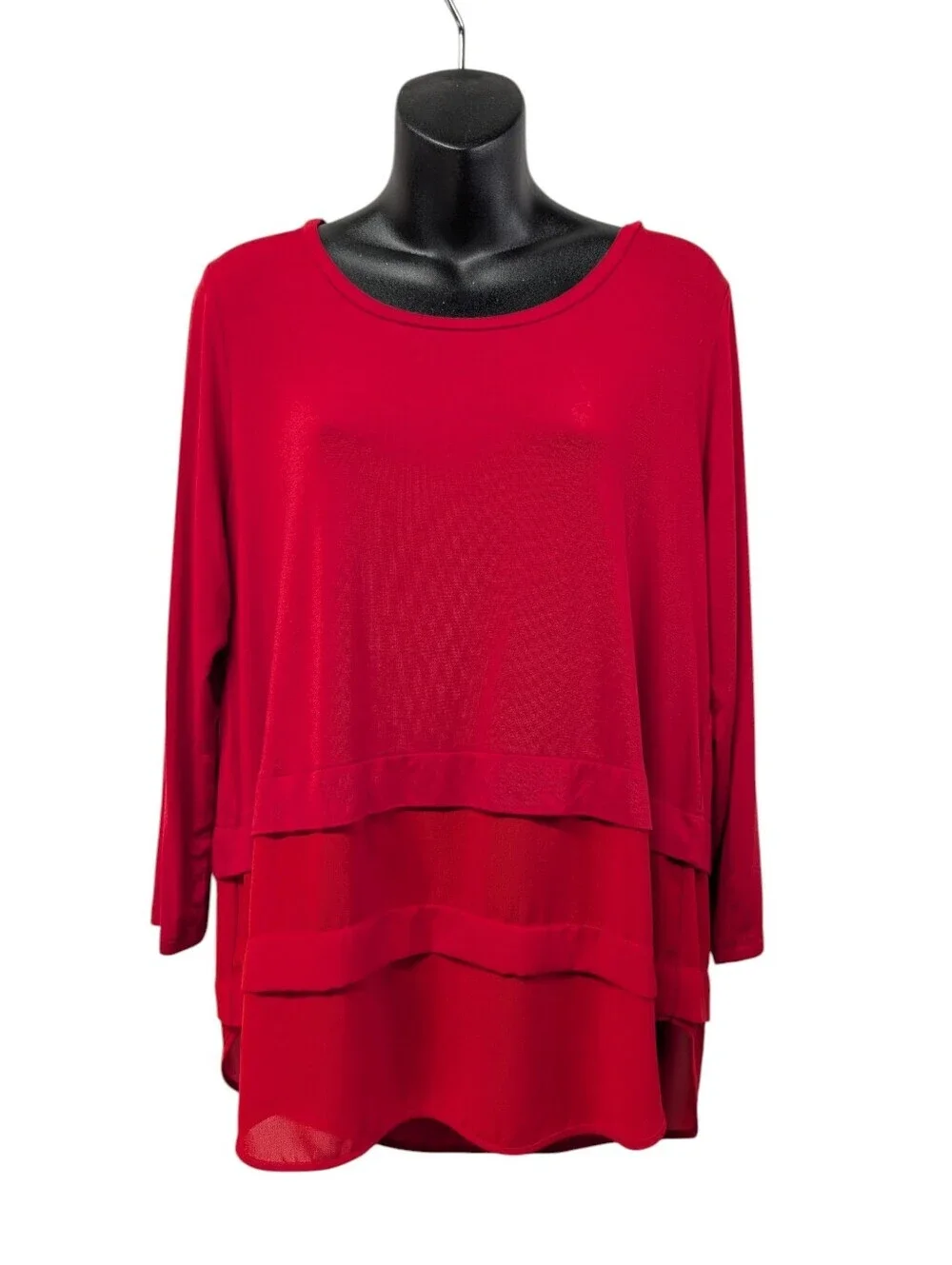 Michael Kors Red Long Sleeve Tiered Layered Blouse Top Sz Large L Sheer Hem